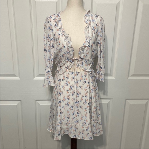 For Love And Lemons 🍋 🍑 Blue and Peach Floral Dress Sz M - Picture 3 of 9